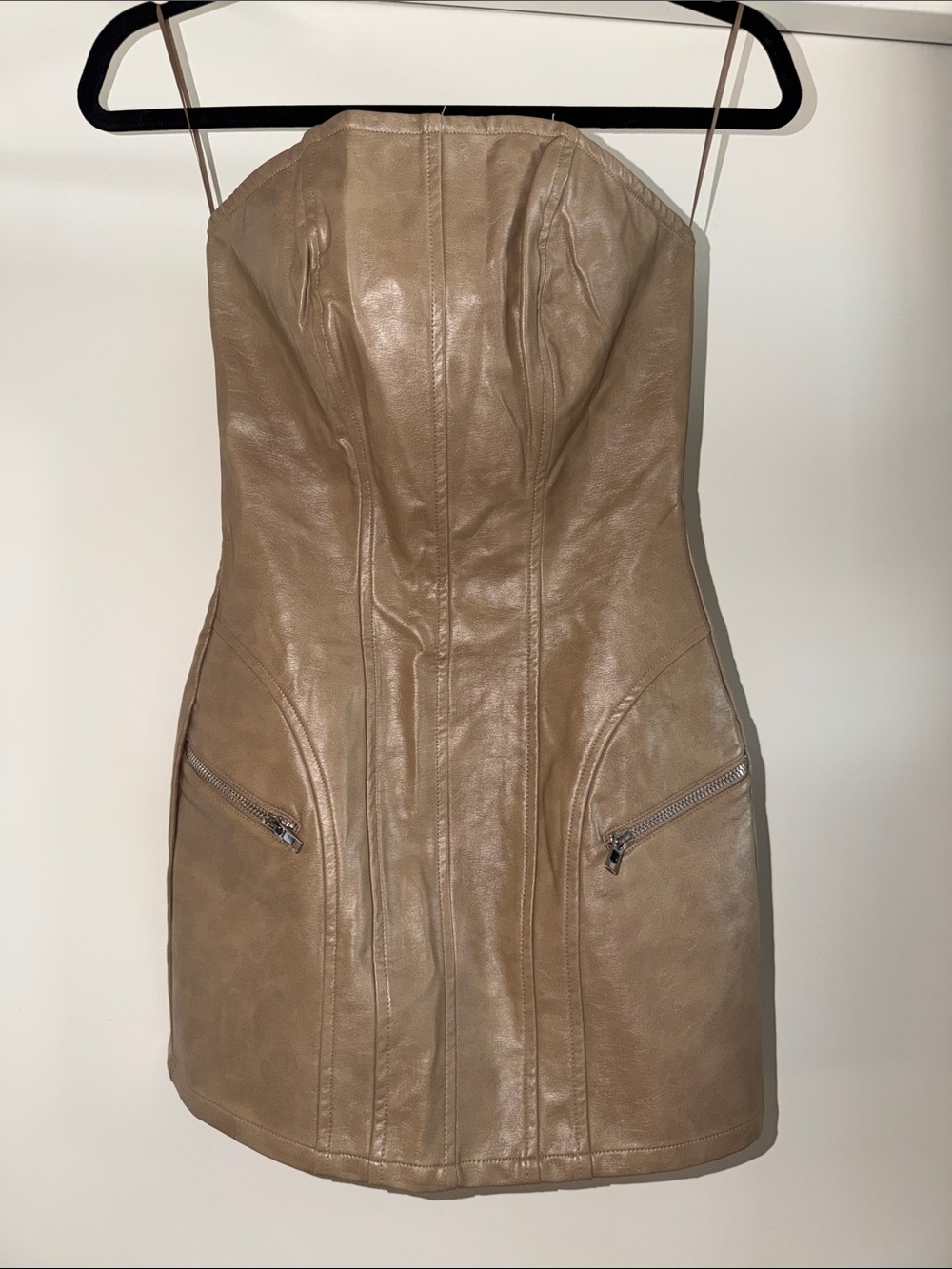 Fashion Nova Strapless Faux Leather Mini Dress - Brown